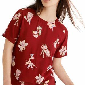 Madewell Crimson Red Bird of Paradise Button Back Top Blouse L9189 Size XS